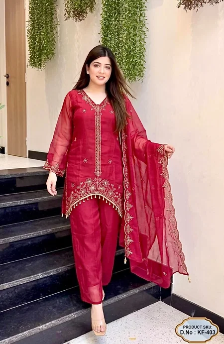 KF 403 Kalaai Fandy Satin Kurti With Bottom Dupatta 